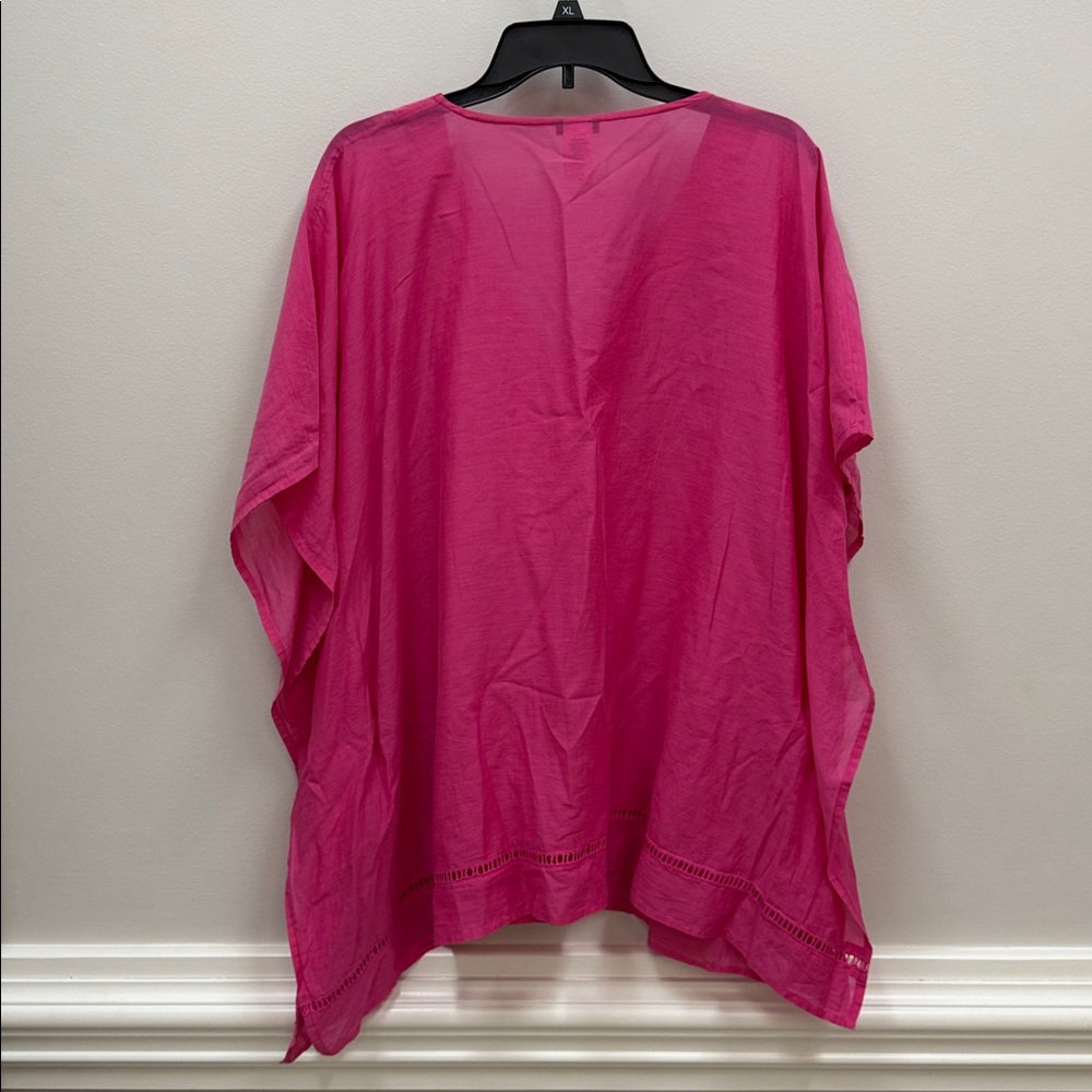 Talbots Fuchsia Caftan Tunic with Orange Floral Embroidery Sz Large! - Picture 6 of 7
